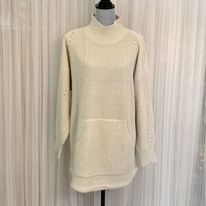 RDI oversized mock turtle neck kangaroo pocket straw string hemline tunic sweatr